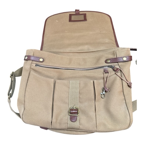 Vintage Woolrich  Brown Leather and Tan Canvas Messenger Bag - Picture 3 of 6
